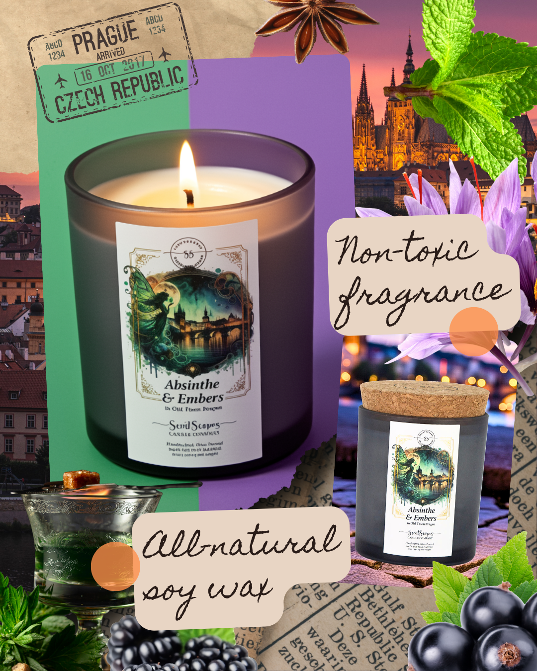 Absinthe & Embers in Old Town Prague | Scented Soy Wax Candle